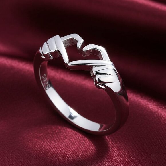 Silver Romantic Hand Heart Palm Gesture Open Adjustable Fashion Ring NWOT - Picture 2 of 8